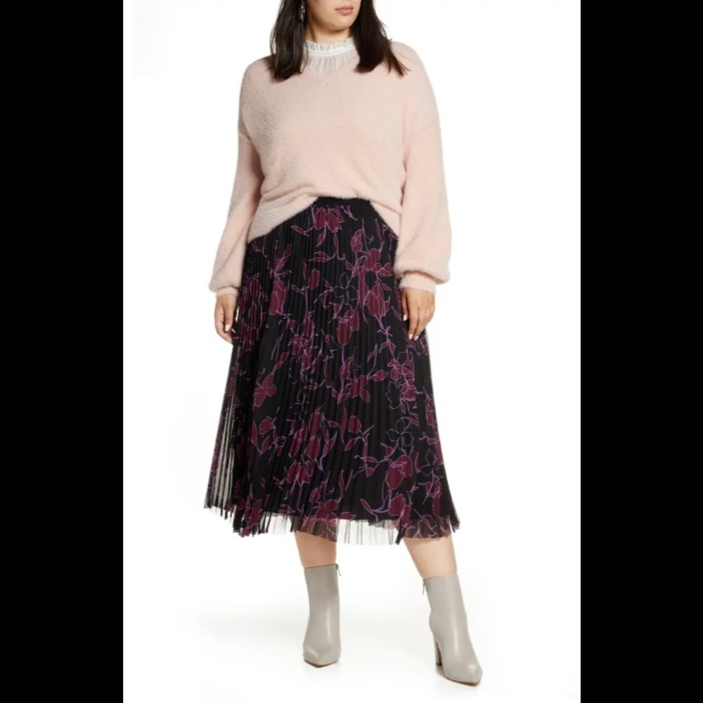 Halogen Women's Skirt Pleated Plus Size 2X Black Purple NWT